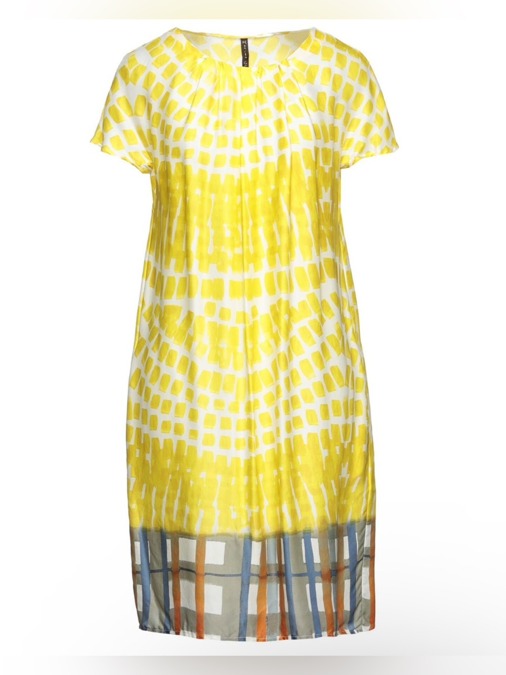 Manila Grace European Brand Italy Yellow Printed Short Sleeve Shift Dress R8